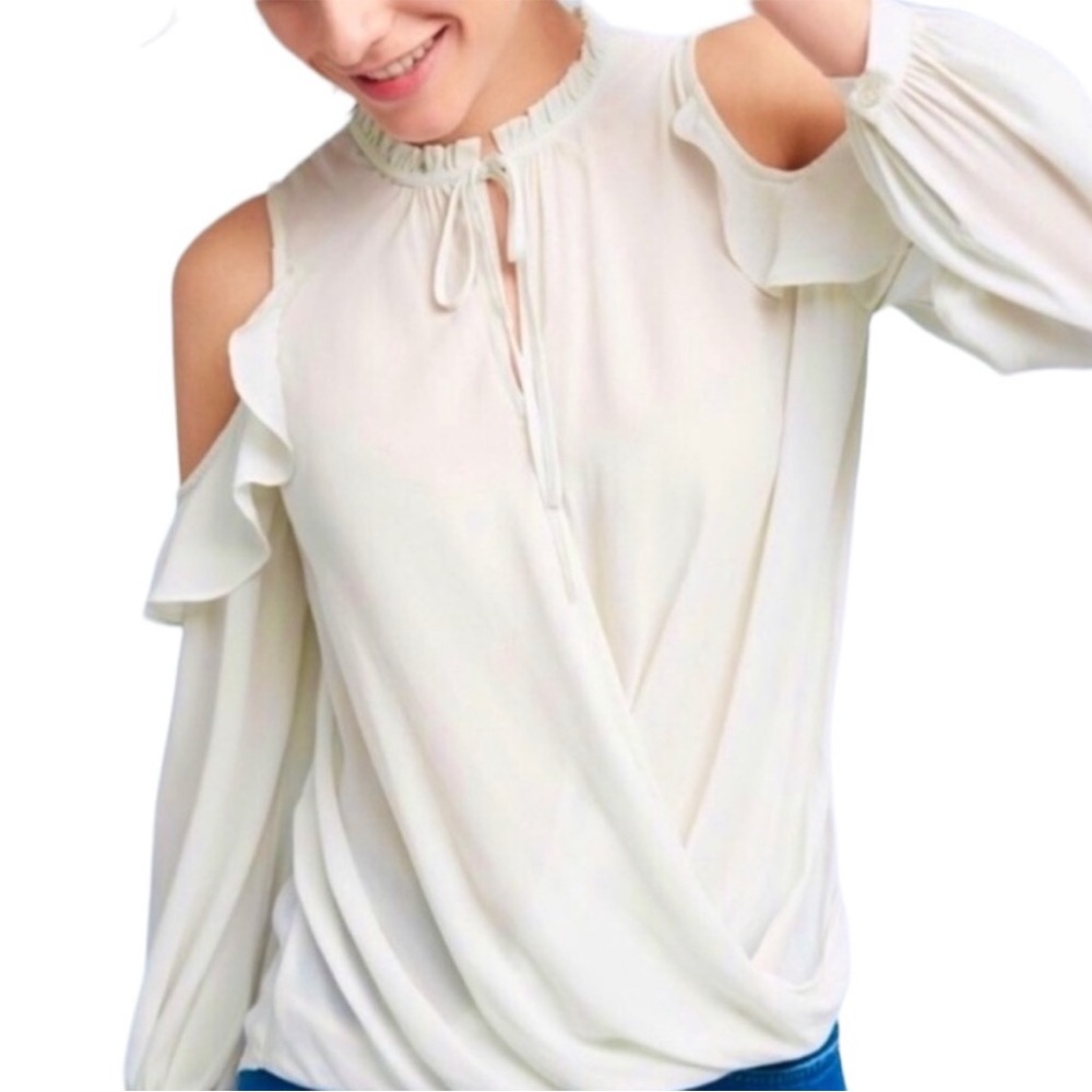 Anthropologie Maeve Liesel Ruffled Cold Shoulder Blouse